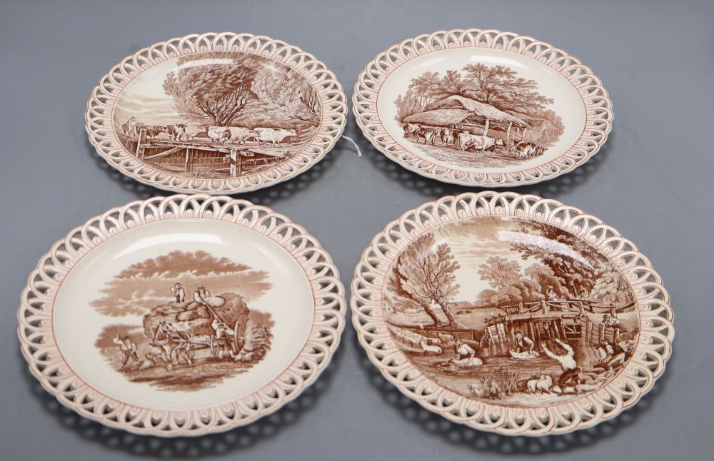 Four Copeland dishes, decorated with farmyard scenes, diameter 20.5cm